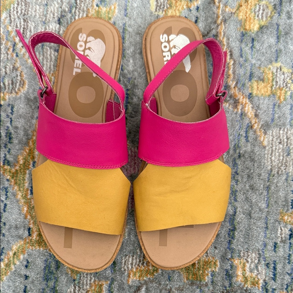 Sorel Fuchsia and Mustard Sandals